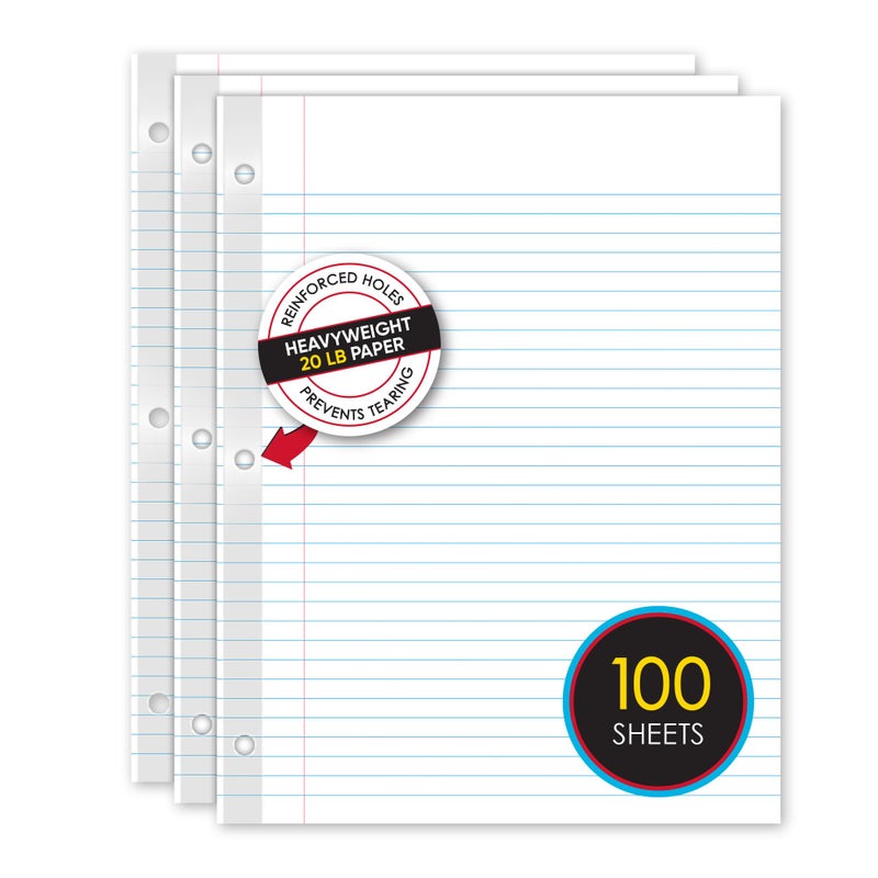 iScholar Reinforced Filler Paper, College Ruled, White, 100 Sheets, 9 x 11 Inches (83101) - Image 2